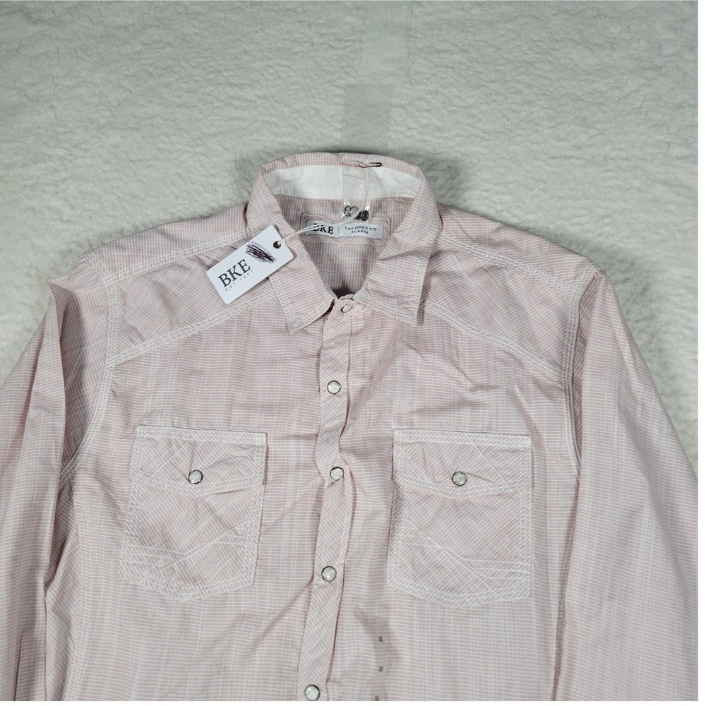 BKE Western Shirt Women‎ XL Pink Tailored Fit Pearl Snap Long Sleeve Textured